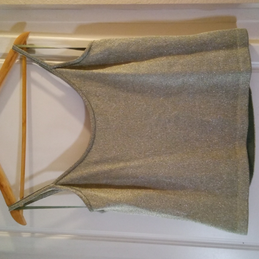 St. John Evening Sage Green Mettalic Sleeveless Top Size L